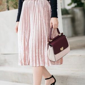 Pink Crushed Velvet Pleated Skirt